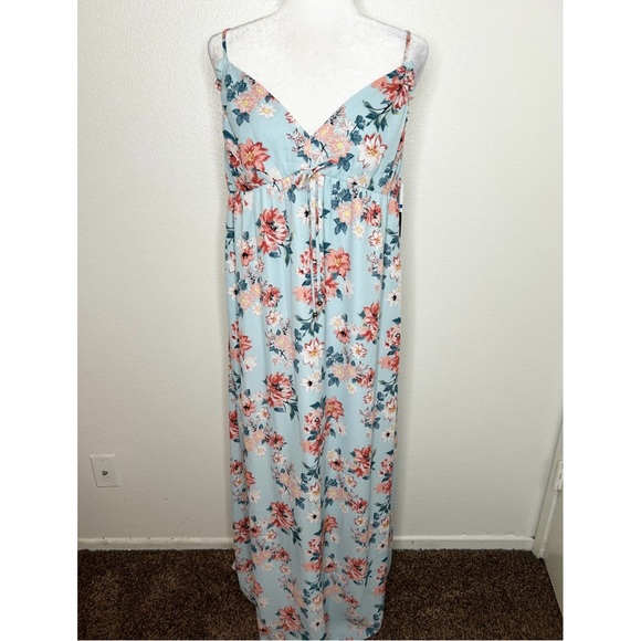 New City Studio Juniors Light Blue Floral V-Neck Sleeveless Maxi Dress Size XL - Picture 1 of 10